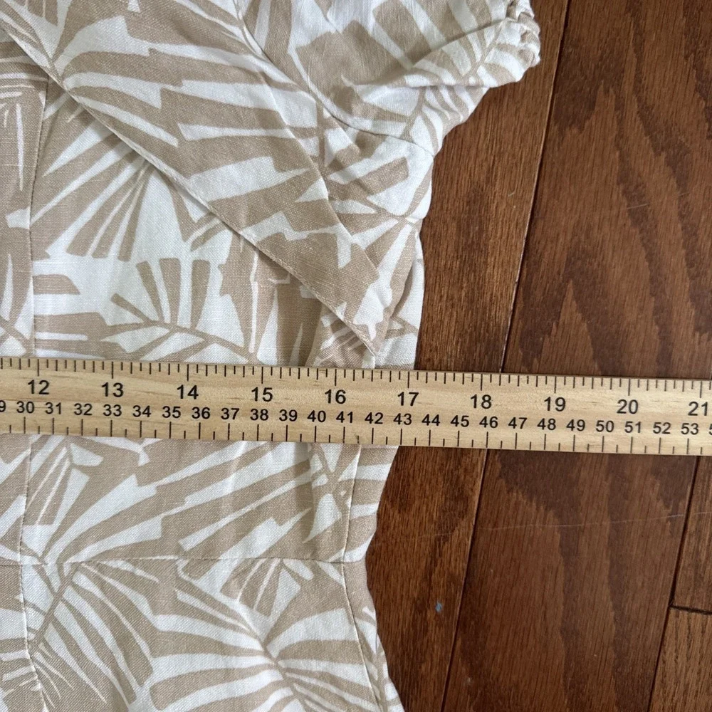 LOFT Palm Print Linen Blend Mini Dress Tropical Coastal Cottagecore‎ Sz 12